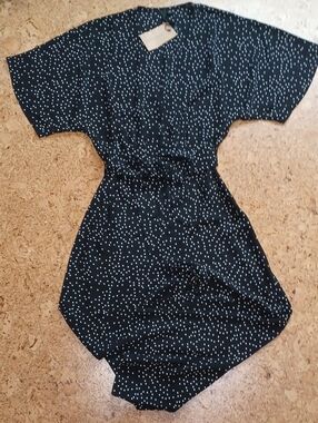 Knotsisters Black/White Polka Dot V Neck Flowy Jumpsuit Size M NWT